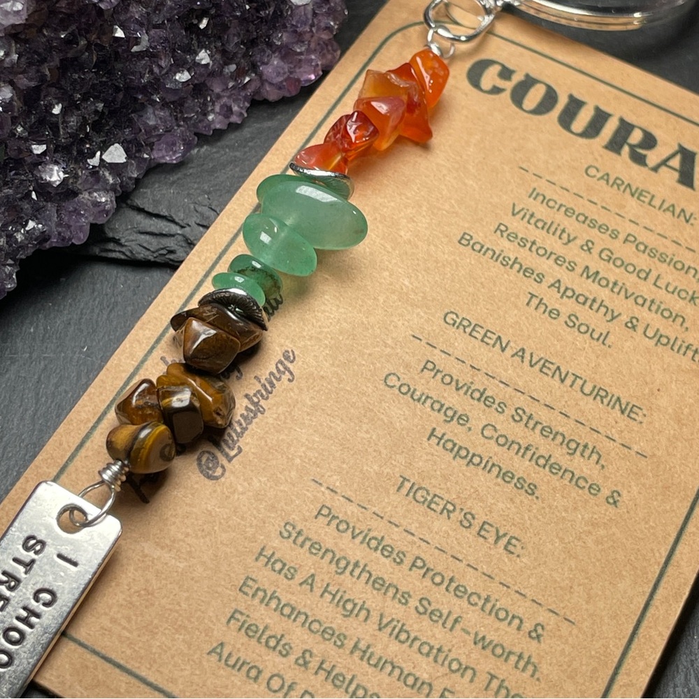 Courage Crystal Gemstone Keychain with Inspirational Silver Toned Charm - Picture 5 of 7